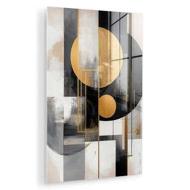 MuchoWow Glasschilderij 60x90cm Abstract Goud Zilver Vormen product