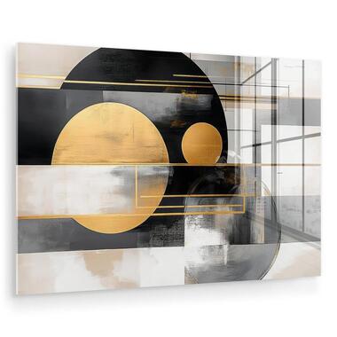 MuchoWow Glasschilderij 120x80cm Abstract Goud Zilver Vormen product