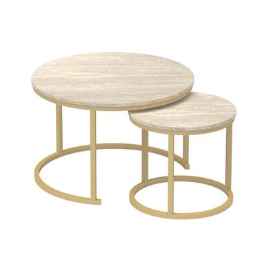 CALICOSY - Set van 2 Salontafels LENNY - Travertin/goud - 45,50x70x70 cm product