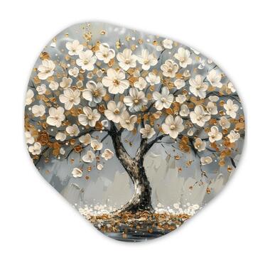 MuchoWow Wand decoratie 90x90cm Boom Goud Bloemen Abstract product