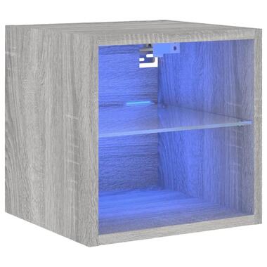 vidaXL - Zwevend LED TV-meubel glas legplank - Grijs sonoma - 30x28.5x30 cm product
