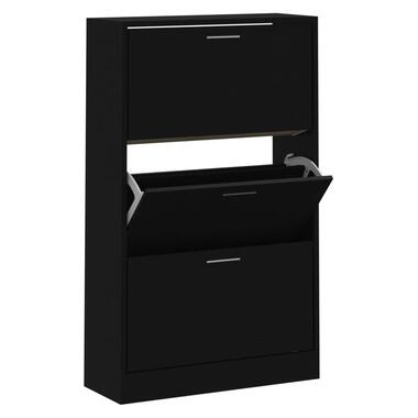 vidaXL - Schoenenkast met 3 kleppen - Zwart - Bewerkt hout - 63x24x103 cm product