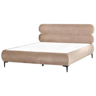 LESSAY - Tweepersoonsbed - Taupe - 180 x 200 cm - Fluweel product