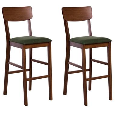 AMBLER - Barkruk set van 2 - Donkerbruin/Groen - Rubberhout product