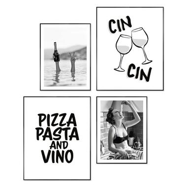 Set poster met lijst - Pizza, pasta en wijn product