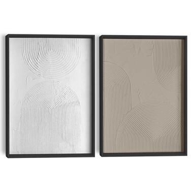 Abstracte wanddecoratie set met structuur Reliëf bogen - 40 x 30