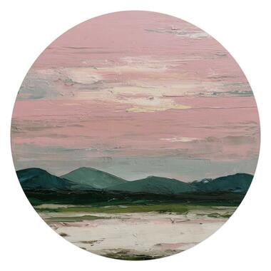 Glasschilderij Bergen in roze wolken II - Ø 70cm - Roze product