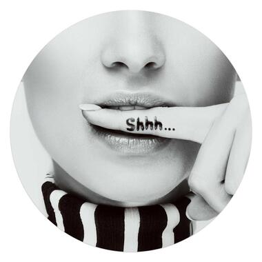 Glasschilderij Shhh.. - Ø 70cm - Zwart-Wit product