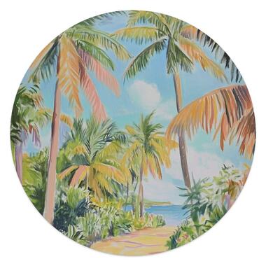 Glasschilderij Pad tussen de palmbomen - Ø 50cm - Groen product