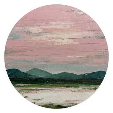 Glasschilderij Bergen in roze wolken II - Ø 50cm - Roze product
