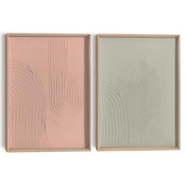 Abstracte wanddecoratie set met structuur Zachte lijnen - 40 x 30