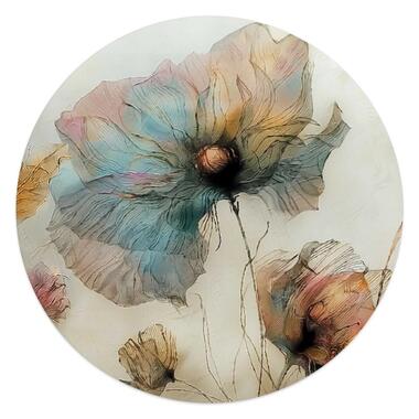 Glasschilderij Aquarel bloemen II - Ø 50cm - Blauw product