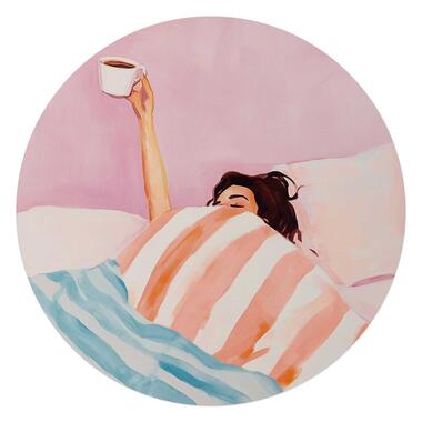 Glasschilderij Koffie in bed - Ø 70cm - Roze product