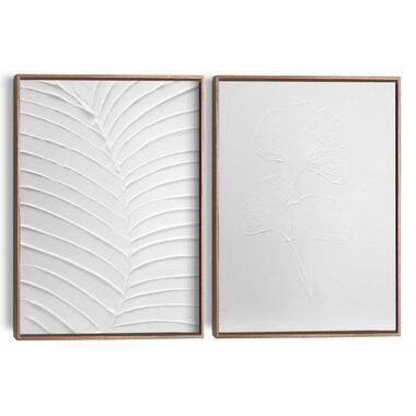 Abstracte wanddecoratie set met structuur Minimalistische bladeren - 40 x 30