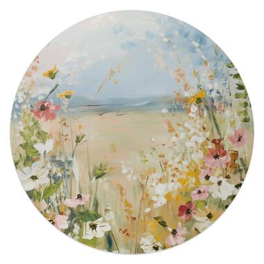 Glasschilderij Veld in bloei - Ø 50cm - Beige product