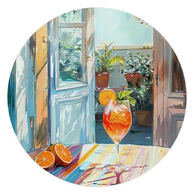 Glasschilderij Aperol in de zon - Ø 70cm - Bont product