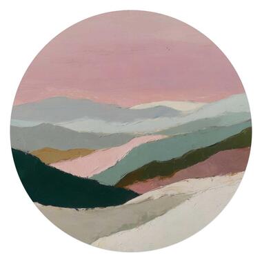 Glasschilderij Bergen in roze wolken I - Ø 70cm - Roze product