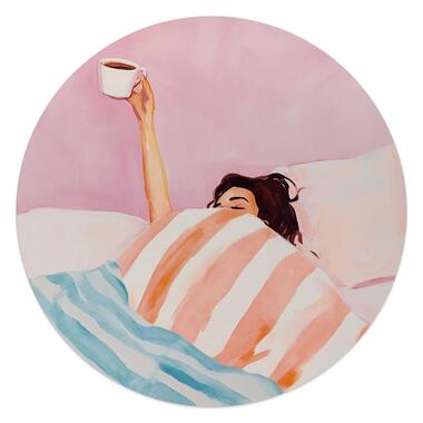 Glasschilderij Koffie in bed - Ø 50cm - Roze product