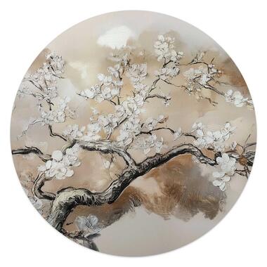 Glasschilderij Boom in bloei - Ø 50cm - Beige product