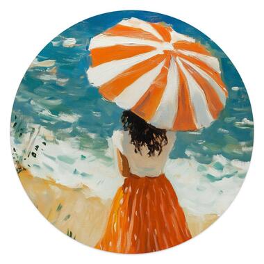 Glasschilderij Meisje met parasol - Ø 50cm - Oranje product