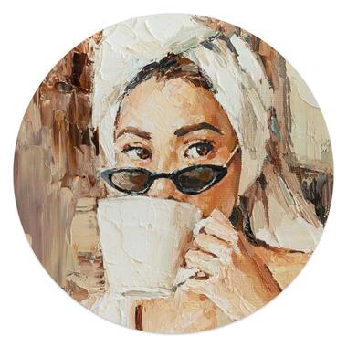Glasschilderij Ochtendkoffie - Ø 50cm - Beige product