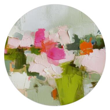 Glasschilderij Abstracte lente - Ø 50cm - Groen product