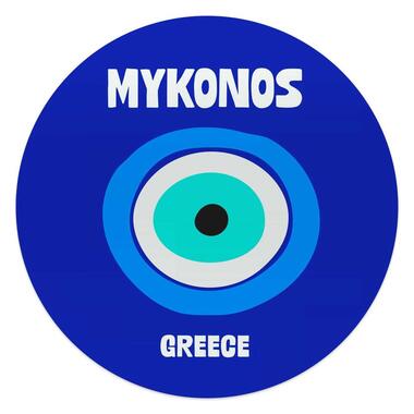 Glasschilderij Mykonos - Ø 50cm - Blauw product