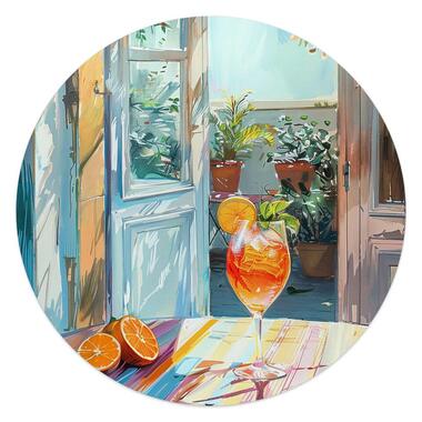 Glasschilderij Aperol in de zon - Ø 50cm - Bont product