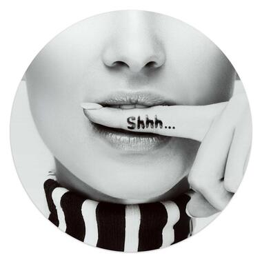 Glasschilderij Shhh.. - Ø 50cm - Zwart-Wit product