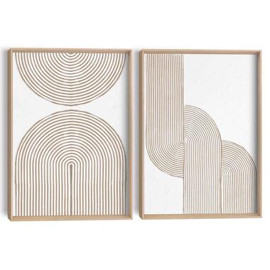 Abstracte wanddecoratie set met structuur Taupe bogen - 40 x 30