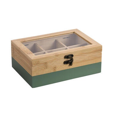 Kesper Theedoos - 6-vaks - groen - bamboe - 21x15x9 cm - theekist