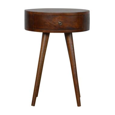 Artisan Furniture Massief Houten Nordic Rond Nachtkastje, 1 Lade, Donkerbruin product