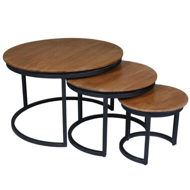 StarFurn Salontafel Naturel - Set van 3 - 70x70x45cm - RichWood product