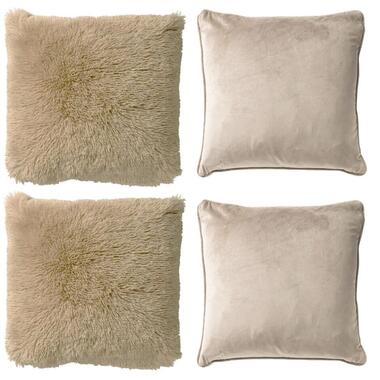 KUSSENSET - 4-delig Fluffy & Velvet - 45x45 cm - inclusief binnenkussens - beige product
