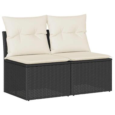 vidaXL Loungebank 2 zits met crème kussens en salontafel - Zwart 110x62x69 cm product