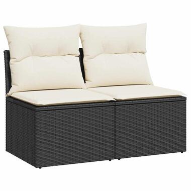 vidaXL Loungebank 2 zits met crème kussens poly rattan - Zwart 110x62x69 cm product