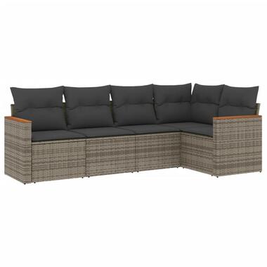 vidaXL Loungbank voor 5 met kussens en armsteun - Grijs - Poly rattan product