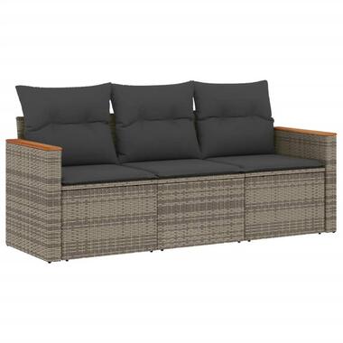 vidaXL 3-zits Loungebank met kussens - Grijs - Poly rattan -179x62x69 cm product