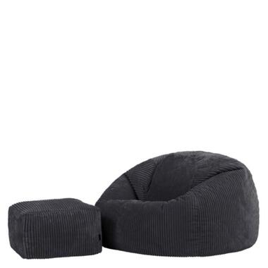 icon - Kingston XL Zitzak Fauteuil met Poef - Ribfluweel - Houtskool