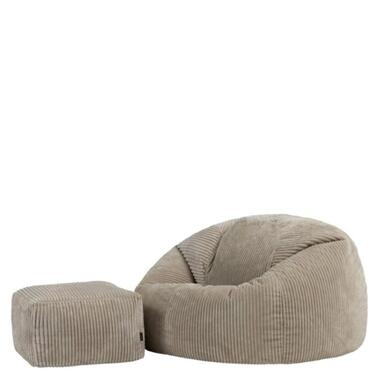 icon - Kingston XL Zitzak Fauteuil met Poef - Ribfluweel - Beige
