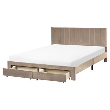 LONZAC - Bed met opbergruimte - Taupe - 160 x 200 cm - Fluweel product