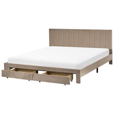 LONZAC - Bed met opbergruimte - Taupe - 180 x 200 cm - Fluweel product