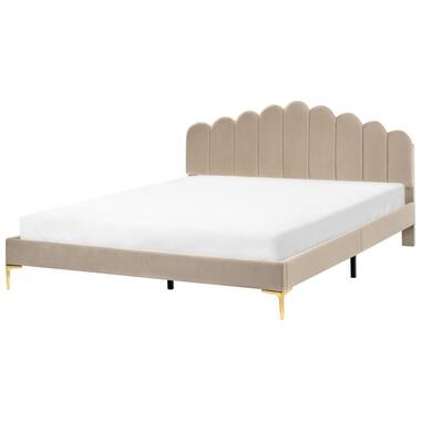 SAUVIAN - Bed - Taupe - 180 x 200 cm - Fluweel product