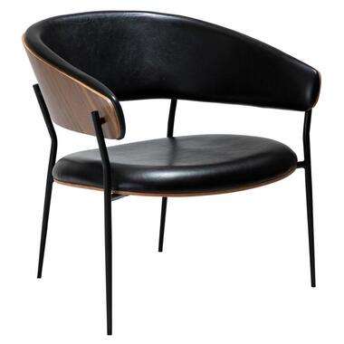 Hioshop Crib Dan-Form fauteuil met armleuningen fineer walnoot- PU-kunstleer