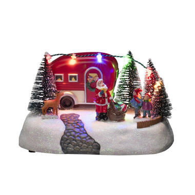 Konstsmide Kerstdorp tafereel - kerstman -caravan - 18,5 cm - led