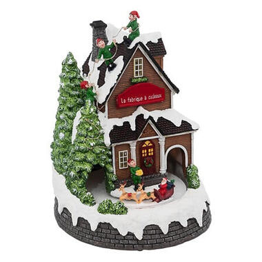 Feeric Christmas Kerstdorp cadeaufabriek -muziek en licht -H25 cm