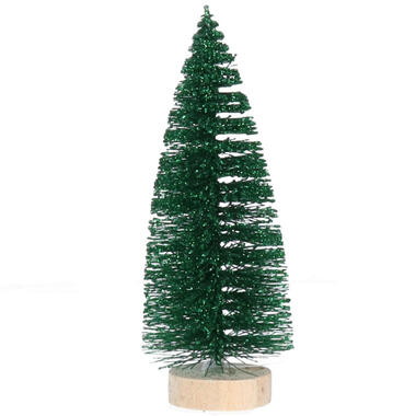House of Seasons Mini kerstboompje groen glitter H15 cm