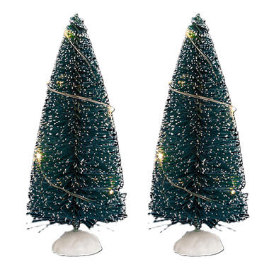 Feeric Christmas Kerstdorp mini boompjes 2x 15 cm verlicht