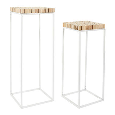 Home Deco Factory Bijzettafel - 2x stuks - wit - hout/metaal