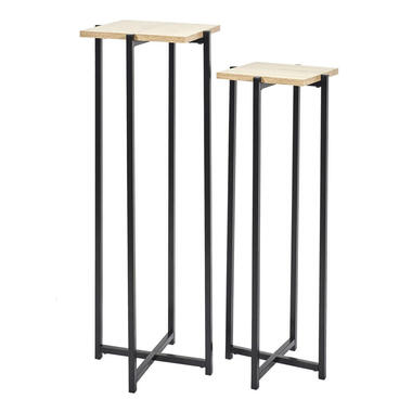 Home Deco Factory Bijzettafel - 2x stuks - zwart - hout/metaal product